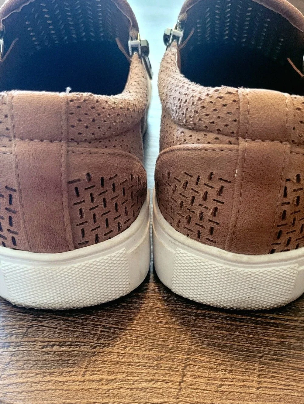 Report Women's Perforated Slip-On Sneakers in Taupe/Brown with White Sole